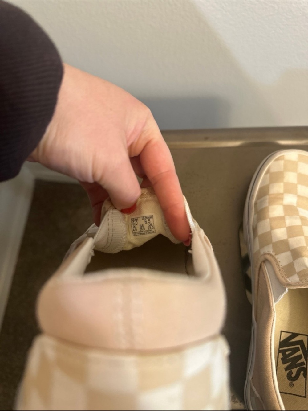 Vans Kids Slip-On Checkerboard Sneakers in Beige and White - Picture 6 of 6